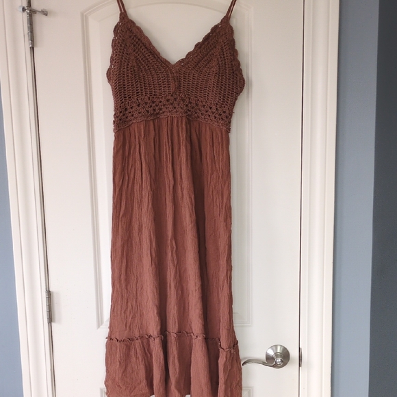 indulge Dresses & Skirts - Indulge Brown Maxi Dress with Crochet Detail